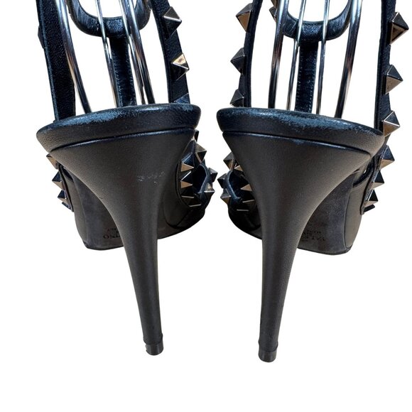 Valentino Garavani Noir Rockstud Caged Pointed Toe Stiletto Heels Size 38.5 - Picture 7 of 12